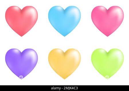 Set mit 3D roten, blauen, rosafarbenen, violetten, gelben Grünes Herz isoliert auf weißem Hintergrund. Happy valentine Day Elements Dekoration für Karte, Broschüre, post Stock Vektor