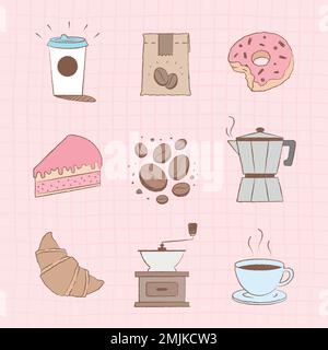 Kaffee & Kuchen Design Element niedlich Vektor-Set Stock Vektor