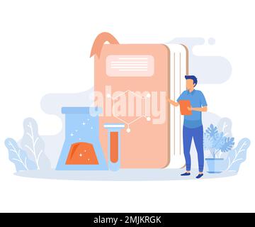 Zeichnungsset für Schule und Vorschulunterricht. Charaktere in der Schulklasse lernen Mathematik, Physik und Chemie mit Büchern. Bildung Stock Vektor