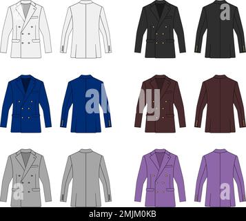 Zweireihiger Anzug Jacke Vektorschablone Zeichnungsset Stock Vektor