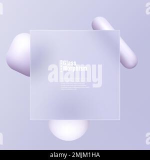 Der Hintergrund dreidimensionaler geometrischer Formen mit einer quadratischen Glasmorphisierungsplatte in der Mitte. Abstrakter Vektorhintergrund. Stock Vektor