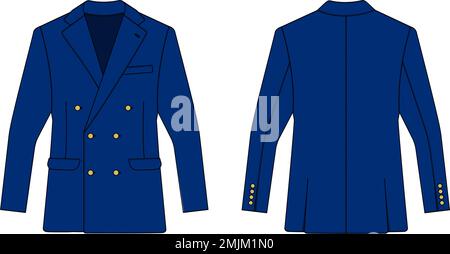Doppelreihiger Anzug Jacke Vektorvorlage Illustration | Blau Stock Vektor