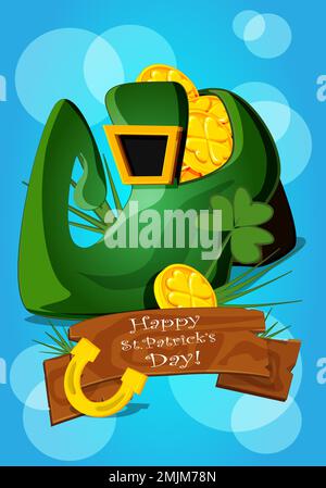 Süße, goldene Stiefel mit Füllung für den St. patricks Day Stock Vektor