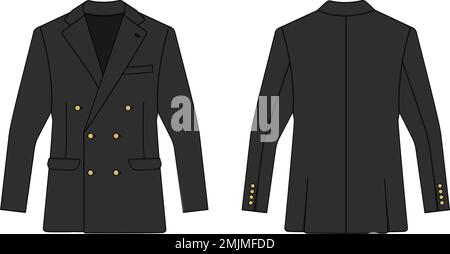 Doppelreihiger Anzug Jacke Vektorvorlage Illustration | Schwarz Stock Vektor