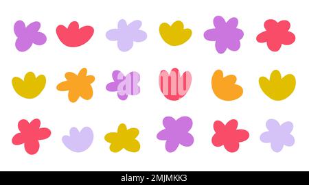 Einfaches, handgezeichnetes, farbenfrohes Silhouetten-Set mit Blumen Stock Vektor