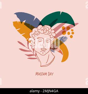 Internationaler Museumstag, 18. Mai. Eine durchgehende griechische Göttin-Statue. Vektorlinienkunst. Perfekt für Flyer, Karten, Poster, Broschüren. Vektordarstellung Stock Vektor