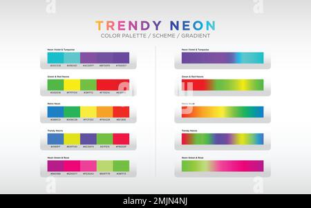 Neon-Farbpaletten, Farbschemata und Farbverläufe. Satz von farbigen Verläufen. Vektordesign-Farbelemente für Ihr Design. Stock Vektor