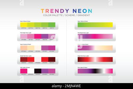 Neon-Farbpaletten, Farbschemata und Farbverläufe. Satz von farbigen Verläufen. Vektordesign-Farbelemente für Ihr Design. Stock Vektor