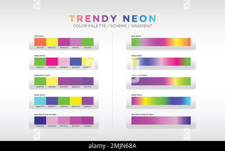 Neon-Farbpaletten, Farbschemata und Farbverläufe. Satz von farbigen Verläufen. Vektordesign-Farbelemente für Ihr Design. Stock Vektor