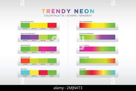 Neon-Farbpaletten, Farbschemata und Farbverläufe. Satz von farbigen Verläufen. Vektordesign-Farbelemente für Ihr Design. Stock Vektor