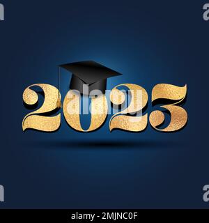 Klasse der 2023 Glückwunsch Absolventen – Typografie. Schwarzer Text isolierter weißer Hintergrund. Vektordarstellung einer Abschlussklasse von 2023. Stock Vektor