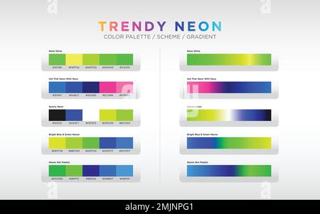 Neon-Farbpaletten, Farbschemata und Farbverläufe. Satz von farbigen Verläufen. Vektordesign-Farbelemente für Ihr Design. Stock Vektor