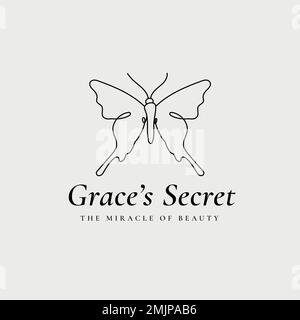 Grace&rsquo;s Secret Schmetterling Logo Vorlage, Salon Business, kreative Design-Vektor mit Slogan Stock Vektor