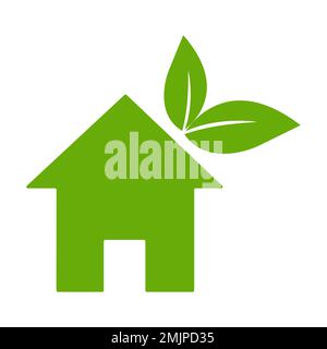 Öko-Haus-Symbol Vektorumgebung Zuhause mit grünen Blättern Schild für Grafikdesign, Logo, Website, soziale Medien, mobile App, darstellung der benutzeroberfläche Stock Vektor