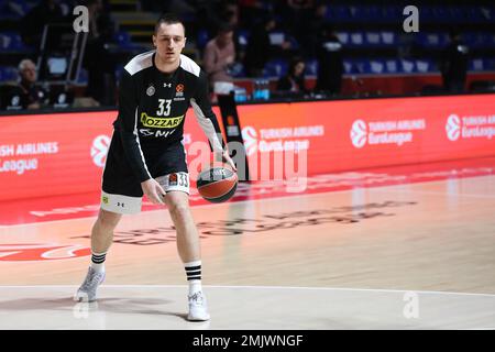 Belgrad, Serbien, 27. Januar 2023. Danilo Andjusic von Partizan Mozzart Bet Belgrad erwärmt sich während des EuroLeague-Spiels der Turkish Airlines 2022/2023 zwischen Crvena Zvezda mts Belgrad gegen Partizan Mozzart Bet Belgrad in der Aleksandar Nikolic Hall in Belgrad, Serbien. 27. Januar 2023. Kredit: Nikola Krstic/Alamy Stockfoto