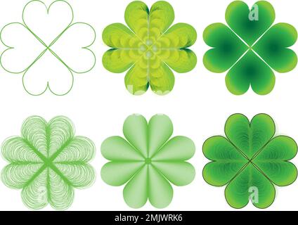 Four leaf clover set isolated on transparent background. St. Patrick's day vector illustration Stock Vector