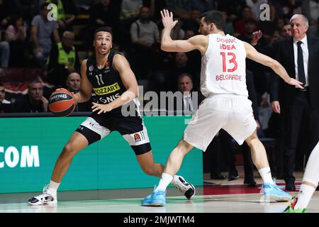 Belgrad, Serbien, 27. Januar 2023. Dante Exum von Partizan Mozzart Bet Belgrad in Aktion während des EuroLeague-Spiels der Turkish Airlines 2022/2023 zwischen Crvena Zvezda mts Belgrad gegen Partizan Mozzart Bet Belgrad in der Aleksandar Nikolic Hall in Belgrad, Serbien. 27. Januar 2023. Kredit: Nikola Krstic/Alamy Stockfoto