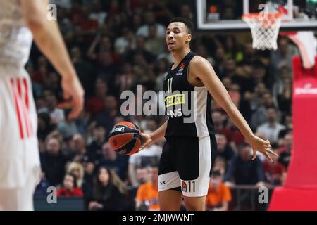 Belgrad, Serbien, 27. Januar 2023. Dante Exum von Partizan Mozzart Bet Belgrad in Aktion während des EuroLeague-Spiels der Turkish Airlines 2022/2023 zwischen Crvena Zvezda mts Belgrad gegen Partizan Mozzart Bet Belgrad in der Aleksandar Nikolic Hall in Belgrad, Serbien. 27. Januar 2023. Kredit: Nikola Krstic/Alamy Stockfoto