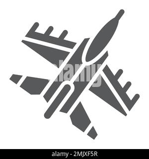 Jet-Fighter-Glyphe-Symbol, Luft und Armee, Flugzeugschild, Vektorgrafiken, ein durchgehendes Muster auf weißem Hintergrund, 10. Stock Vektor