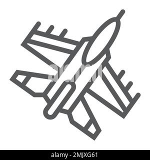 Jet-Fighter-Liniensymbol, Luft und Armee, Flugzeugzeichen, Vektorgrafiken, ein lineares Muster auf weißem Hintergrund, 10. Stock Vektor