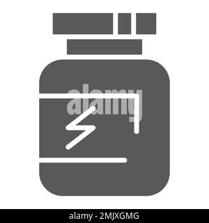 Zusatz-Glyphensymbol, Protein und Behälter, Vitaminzeichen, Vektorgrafiken, ein ausgefülltes Muster auf weißem Hintergrund, eps 10. Stock Vektor