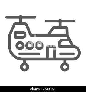 Militärhelikopter-Liniensymbol, Militär und Fahrzeug, Hubschrauberschild, Vektorgrafiken, lineares Muster auf weißem Hintergrund, eps 10. Stock Vektor