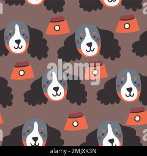 Süßer Hund nahtloser Hintergrund sich wiederholendes Muster, Tapetenhintergrund, süßer nahtloser Musterhintergrund. Vektordarstellung Stock Vektor