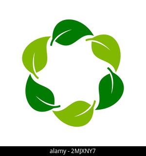 Sechs Blätter im Kreis. Recycelbares kompostierbares Material. Das Konzept des natürlichen Kreislaufs. Biologisch abbaubare Idee. Grünes Blattsymbol. Nachhaltigkeit. Vektor Stock Vektor