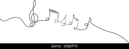 Fortlaufendes einzeiliges Zeichnen von Noten und Höhen, abstraktes Notenblatt, Linienkunst-Vektordarstellung Stock Vektor