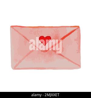 Umschlag mit Herz in Aquarellfarben Stock Vektor