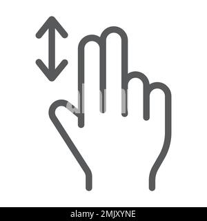 Vertikales Bildlaufliniensymbol mit zwei Fingern, Gesten und Hand, Druckzeichen, Vektorgrafiken, lineares Muster auf weißem Hintergrund, eps 10. Stock Vektor