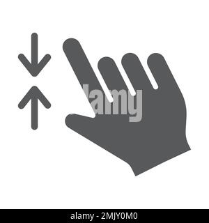 Zwei Finger verkleinern Glyphensymbol, Geste und Klick, Handzeichen, Vektorgrafiken, ausgefülltes Muster auf weißem Hintergrund, eps 10. Stock Vektor