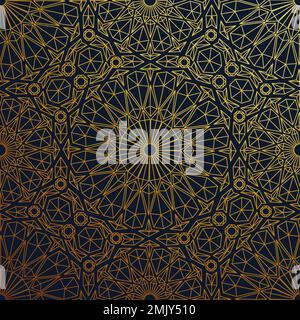 Goldenes muslimisches Muster auf dunklem Hintergrund in linearem Stil für Druck und Design.Vektordarstellung. Stock Vektor