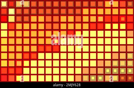 Abstraktes Mosaik mit gelben, orangefarbenen und roten kleinen Quadraten. Dekoratives grafisches Vektormuster Stock Vektor
