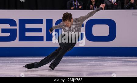 San Jose, USA. 27. Januar 2023. Jason Brown belegte am 27. Januar 2023 bei der Toyota US Figure Skating Championship 2023 in San Jose, Kalifornien, mit 100,25 Punkten den zweiten Platz im Kurzprogramm für Männer (Foto von Jeff Wong/Sipa USA). Kredit: SIPA USA/Alamy Live News Stockfoto