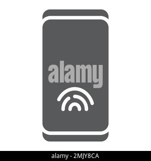Smartphone mit Fingerabdrucksensor-Symbol, Technologie und Identifikation, Telefonzeichen, Vektorgrafiken, ausgefülltes Muster auf weißem Hintergrund, eps 10. Stock Vektor