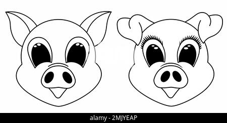 Smiley-Smiley-Symbol für Mädchen und Jungen. Pig-Umriss-Logo. Schweinefleisch. Darstellung des Rohteilvektors. Stock Vektor