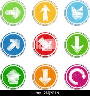 Satz runder Aufkleber mit handgezeichneten Pfeilen, Vektor EPS10-Abbildung Stock Vektor
