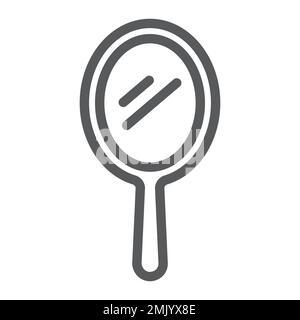 Handspiegelliniensymbol, Reflexion und Glas, tragbares Spiegelschild, Vektorgrafiken, lineares Muster auf weißem Hintergrund, eps 10. Stock Vektor