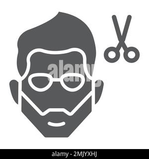 Haarschnitt-Glyphe-Symbol, Friseur und Frisur, bärtiges Gesichtszeichen, Vektorgrafiken, ein ausgefülltes Muster auf weißem Hintergrund, 10. Stock Vektor