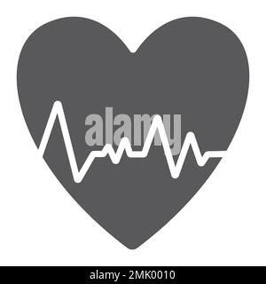 Herzschlag-Glyphensymbol, ekg und Kardiologie, Herzkardiogramm-Zeichen, Vektorgrafiken, ausgefülltes Muster auf weißem Hintergrund, eps 10. Stock Vektor
