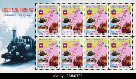 2008 Nordkorea-Stempel. 85. Jahrestag der 1000-ri-Wanderung von Kim Il Sung Stockfoto