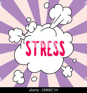 Inspiration zeigt Stress. Wort für einen physikalisch-chemischen oder emotionalen Faktor, der körperliche oder geistige Spannungen verursacht Stockfoto