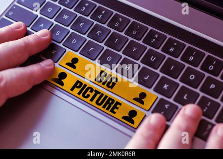 Schreiben mit Anzeige des Textes im Überblick. Der Begriff bedeutet die wichtigsten Fakten über bestimmte Situationen und ihre Auswirkungen Stockfoto