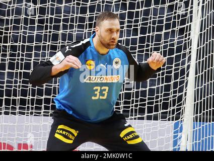 Andreas Wolff aus Deutschland während der IHF Männer-Weltmeisterschaft 2023, Platzierungsspiele 5-8, Handballspiel zwischen Deutschland und Ägypten am 27. Januar 2023 in der Tele2 Arena in Stockholm, Schweden - Photo Laurent Lairys / DPPI Stockfoto