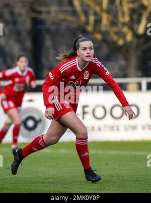 Oostakker, Belgien. 28. Januar 2023 Nadege Francois (21) von Standard, dargestellt während eines Fußballspiels zwischen AA Gent Ladies und Standard Femina De Liege am 18. Spieltag der Saison 2022 - 2023 der belgischen Lotto Womens Super League am Samstag, den 28. Januar 2023 in Oostakker , BELGIEN . FOTO SPORTPIX | David Catry Kredit: David Catry/Alamy Live News Stockfoto