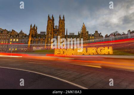 Edinburgh in Lights on the Mound. Stockfoto