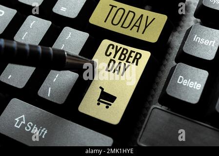 Schreiben mit Text Cyber Day. Wort, das in den USA über den Marketingzeitraum für den Montag nach dem Thanksgiving geschrieben wurde Stockfoto