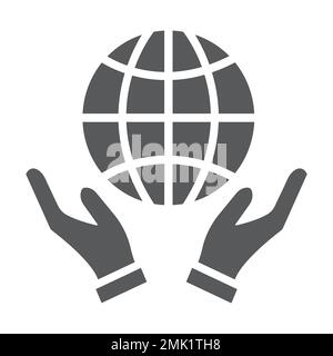 Erde in den Händen Glyphe Symbol, Ökologie und Globus, Planet in Arms Zeichen, Vektorgrafiken, ein ausgefülltes Muster auf weißem Hintergrund, 10. Stock Vektor