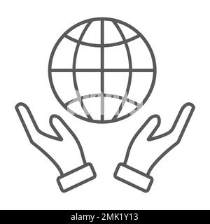 Erde in den Händen dünne Linie Symbol, Ökologie und Globus, Planet in Arms Zeichen, Vektorgrafiken, ein lineares Muster auf weißem Hintergrund, 10. Stock Vektor